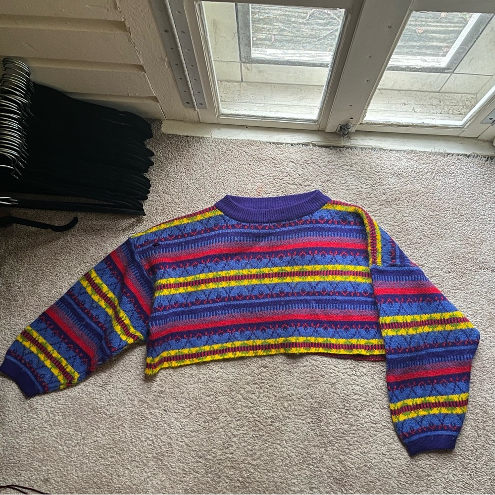 Cropped fuzzy striped sweater never worn